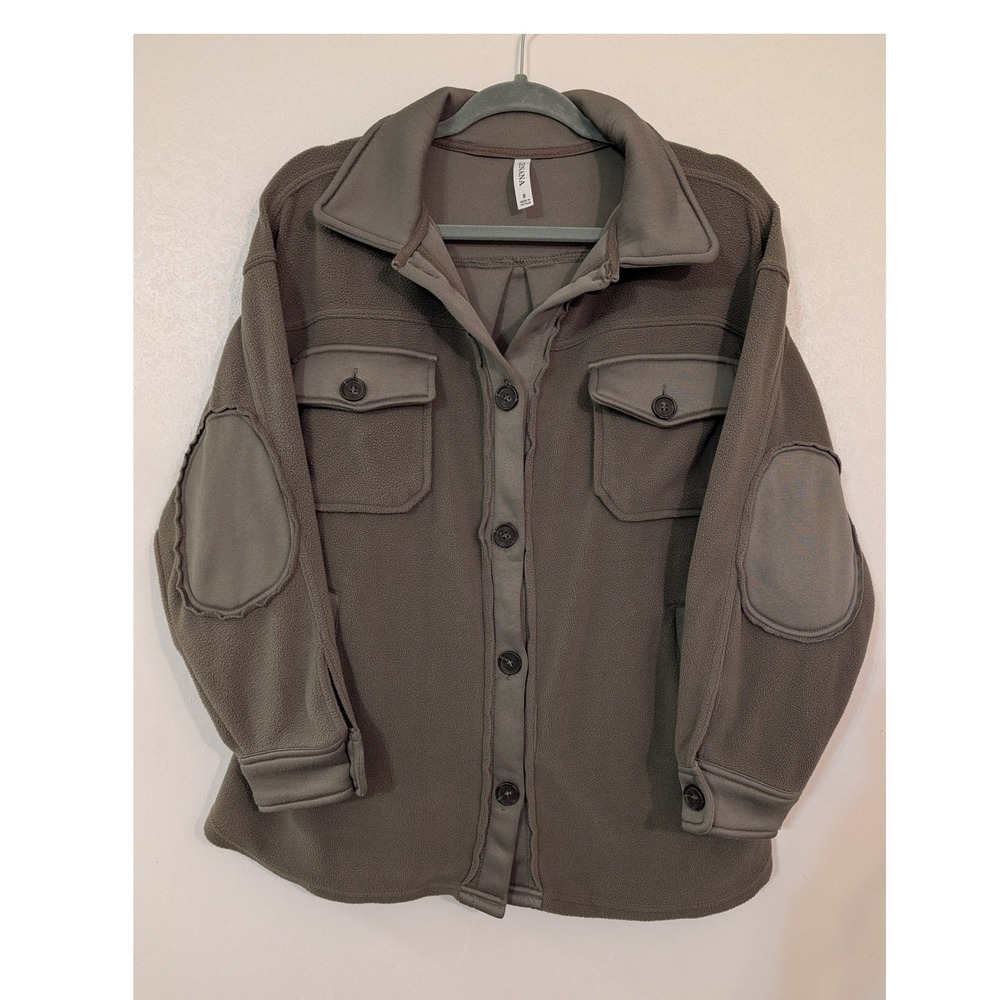 Zenana Olive Green Fleece Shacket Button Front Elbow Patch Jacket QJ-4000Y S